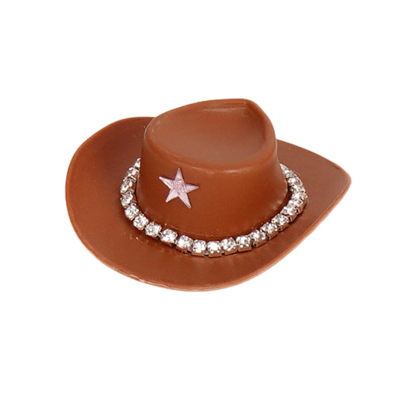 Wholesale Pink cowboy hat with diamond chain hairpin toy doll accessories hat plastic hat